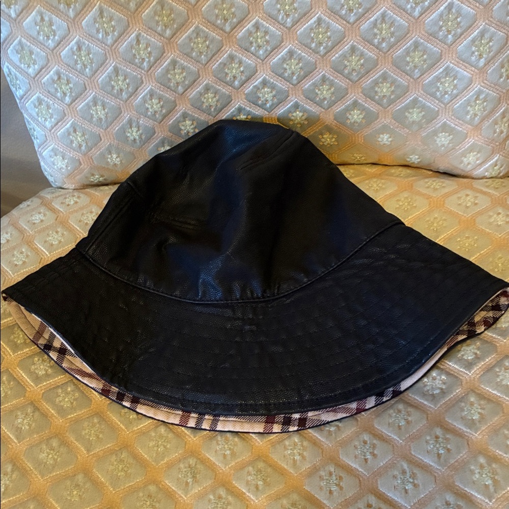 Black Imitation Leather Bucket Hat